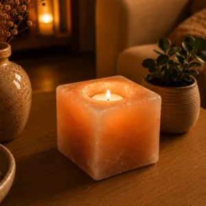 Porta Velas Cuadrado de Sal del Himalaya noche - Marasssinaperu