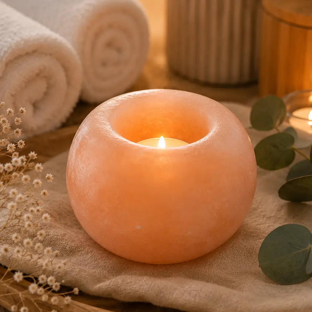 Portavelas Redondo Tea Light de Sal del Himalaya welness - Marassinaperu