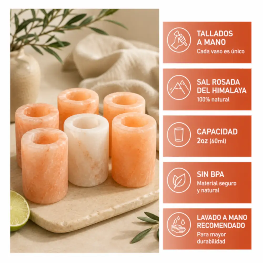 Vasos Tequileros de Sal del Himalaya Natural para Shots - 6 unidades ejemplo - Marassinaperu